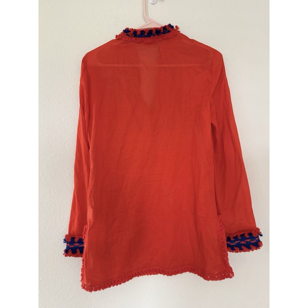 Tory Burch Samba Boho Colorful Fringe Tunic Top Embroidered Resortwear Size 4 - Picture 2 of 7
